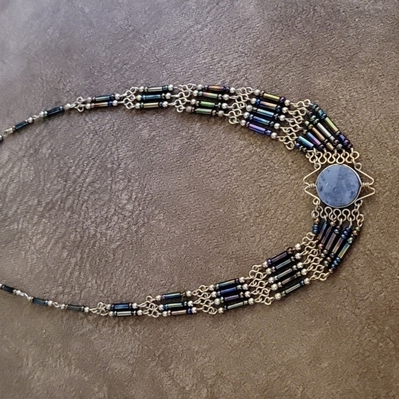 HANDMADE Sodalite Holographic Glass Beaded Esclavage Peruvian Necklace - Picture 6 of 7